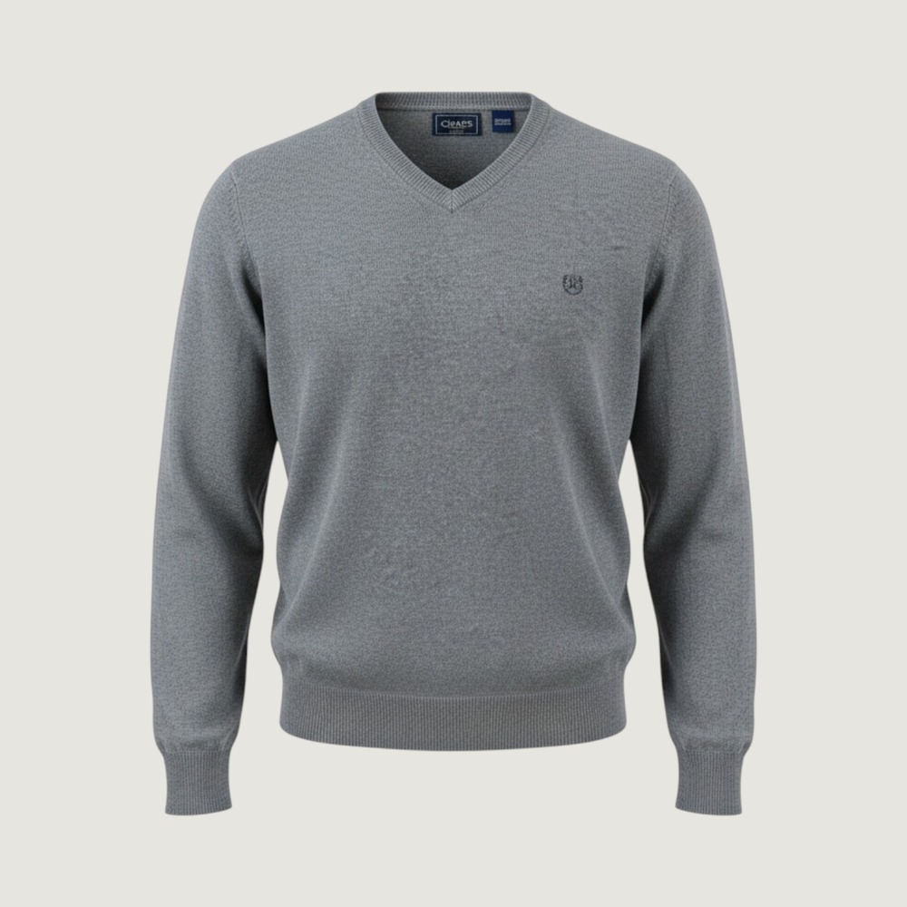 Chaps Mens XL Grey Cotton Cashmere Blend V-Neck Sweater Embroidered Logo Knit
